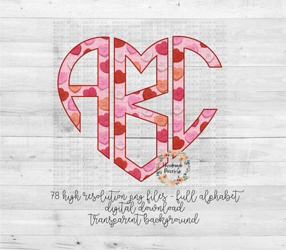 Valentine's Themed Conversation Hearts, Pink Monogram - Multiple Styles - Digital Download