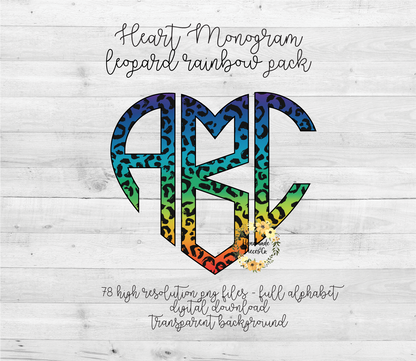 Leopard, Rainbow Monogram - Multiple Styles - Digital Download