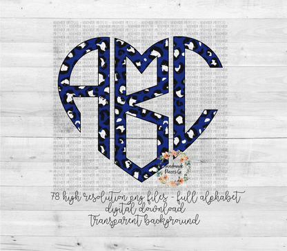 Leopard, Blue Monogram - Multiple Styles - Digital Download