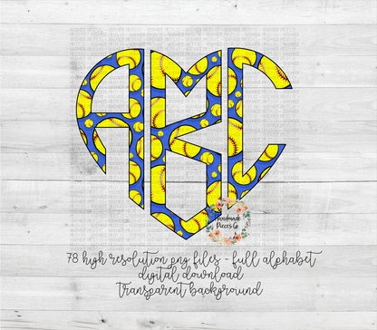 Softball Monogram, Royal Blue - Multiple Styles - Digital Download