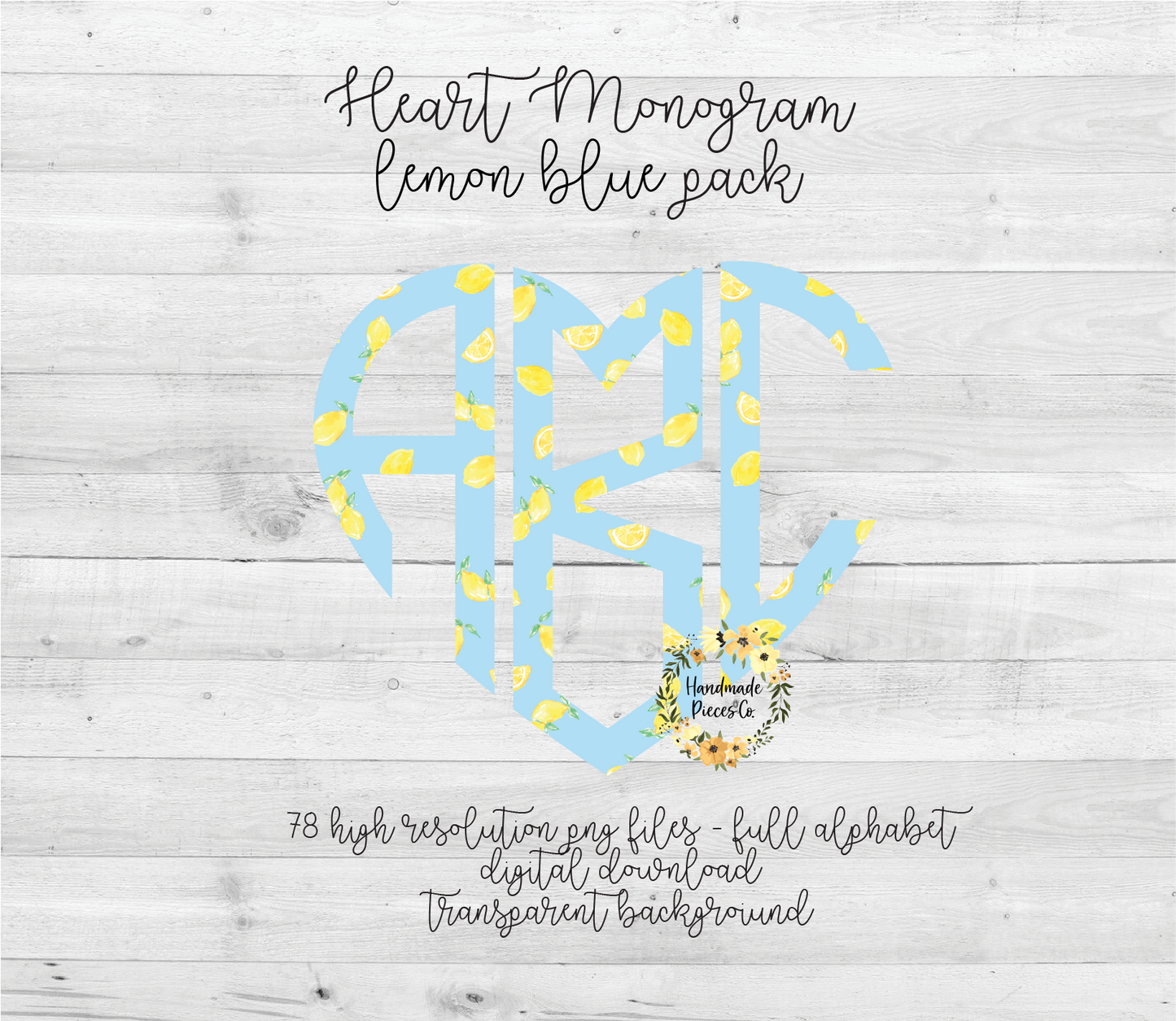 Lemon, Blue Monogram - Multiple Styles - Digital Download