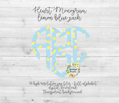 Lemon, Blue Monogram - Multiple Styles - Digital Download