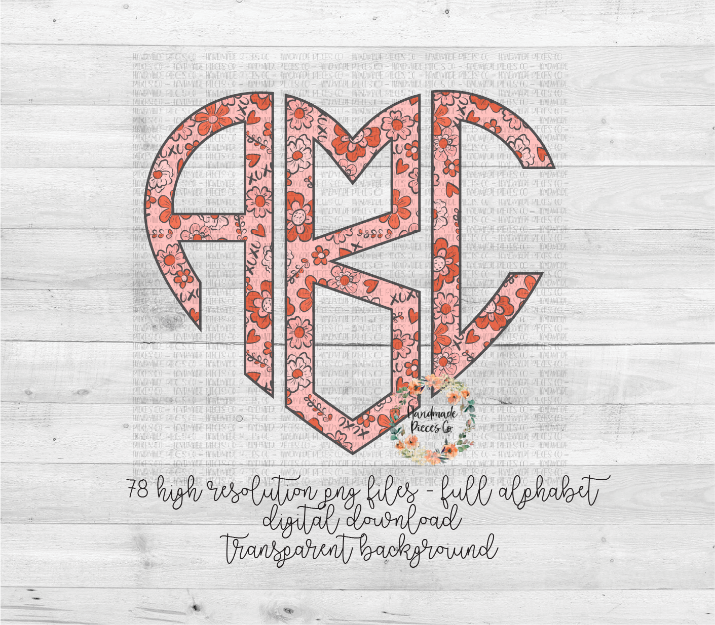 Valentine's Themed XOXO Floral Monogram - Multiple Styles - Digital Download