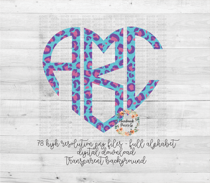 Leopard Monogram, Turquoise and Purple - Multiple Styles - Digital Download