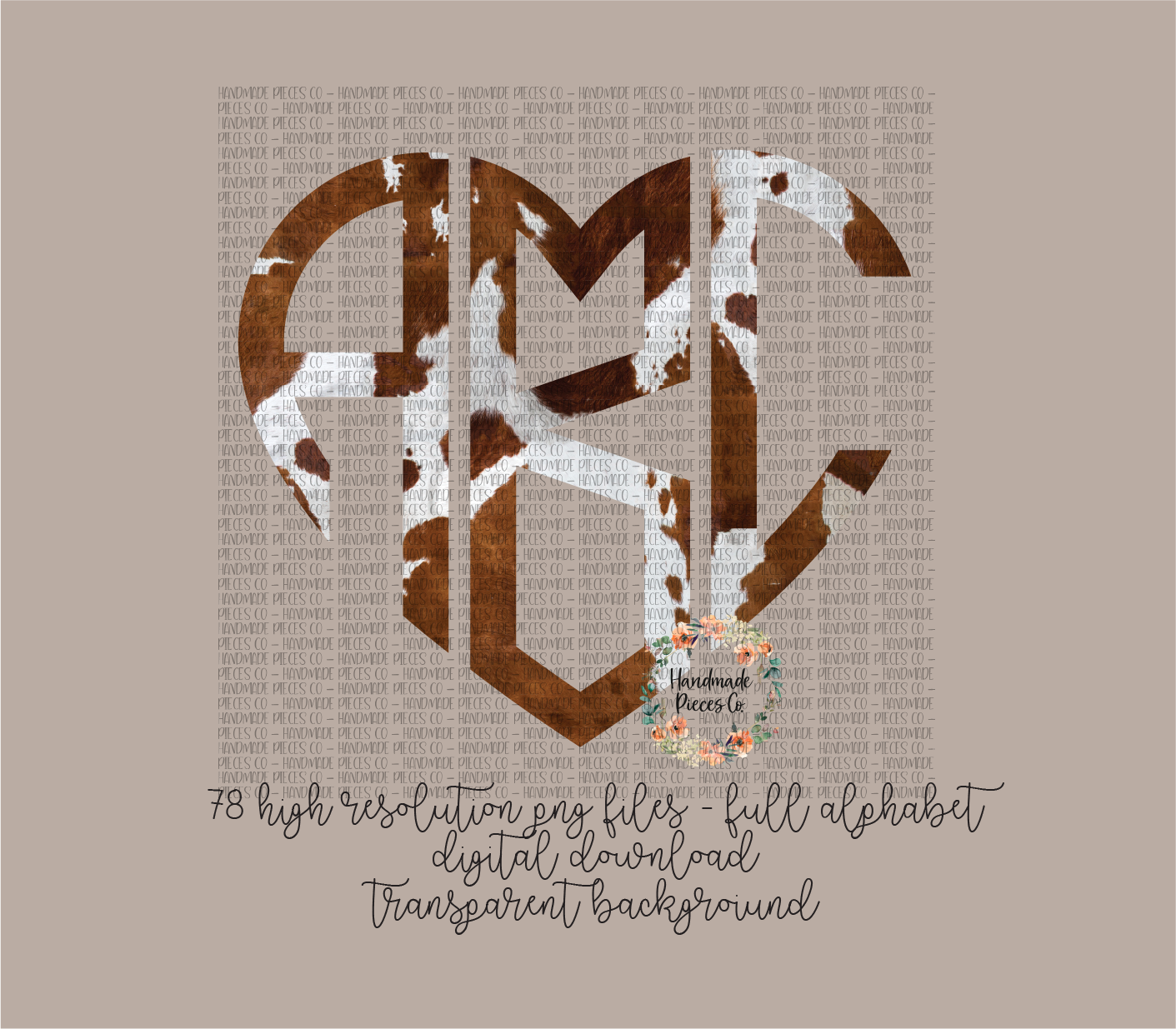 Cow Hide Monogram, Brown - Multiple Styles - Digital Download