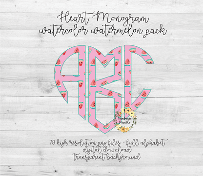 Watercolor Watermelon Monogram - Multiple Styles - Digital Download