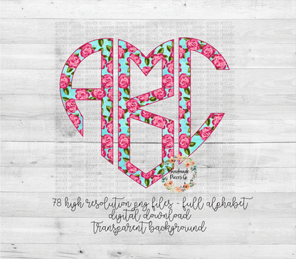 Preppy Pink Rose Monogram - Multiple Styles - Digital Download