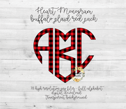 Buffalo Plaid, Red Monogram - Multiple Styles - Digital Download