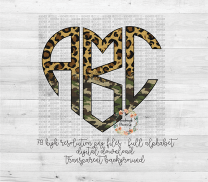 Leopard Camo Split Monogram - Multiple Styles - Digital Download