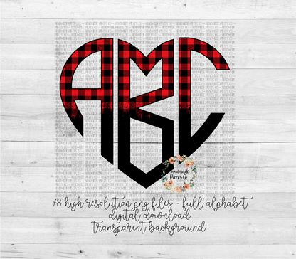 Buffalo Plaid Red Split Monogram - Multiple Styles - Digital Download