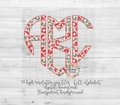 Leopard Monogram, Christmas Red/Green - Multiple Styles - Digital Download