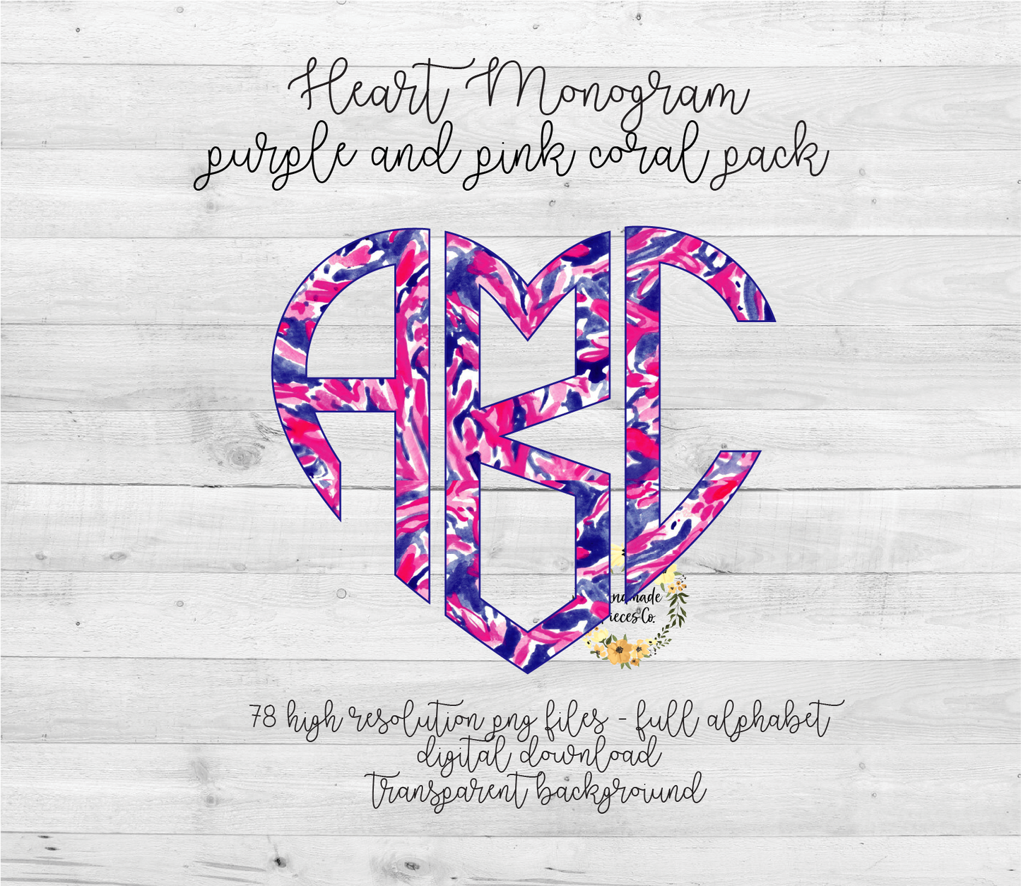 Purple and Pink Coral Monogram - Multiple Styles - Digital Download