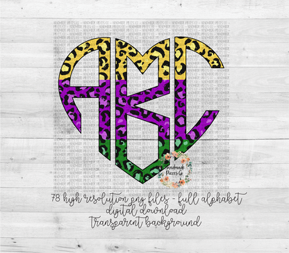 Leopard Monogram, Mardi Gras Split - Multiple Styles - Digital Download