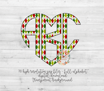 Christmas Diamond Plaid Monogram - Multiple Styles - Digital Download