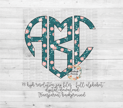 Floral Monogram, Floral 9 - Multiple Styles - Digital Download