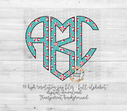 Peppermint Monogram, Blue - Multiple Styles - Digital Download