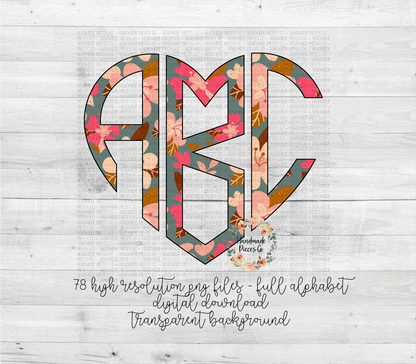 Floral Monogram, Floral 8 - Multiple Styles - Digital Download