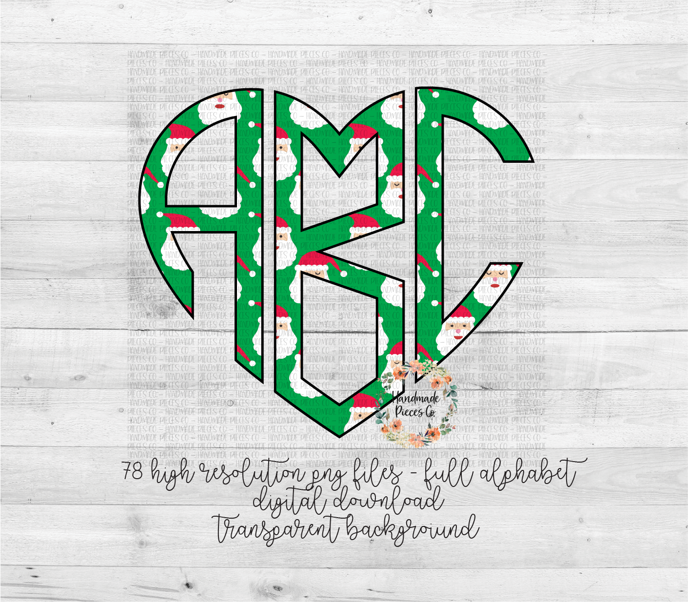 Santa Monogram, Green - Multiple Styles - Digital Download