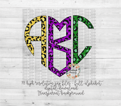 Leopard Monogram, Mardi Gras Trio - Multiple Styles - Digital Download