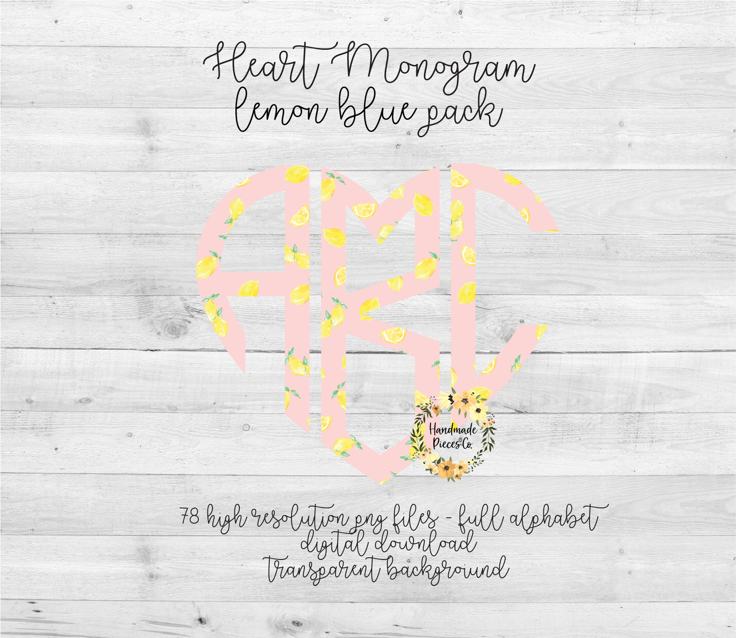 Lemon, Pink Monogram - Multiple Styles - Digital Download