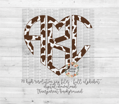 Cow, Brown Monogram - Multiple Styles - Digital Download