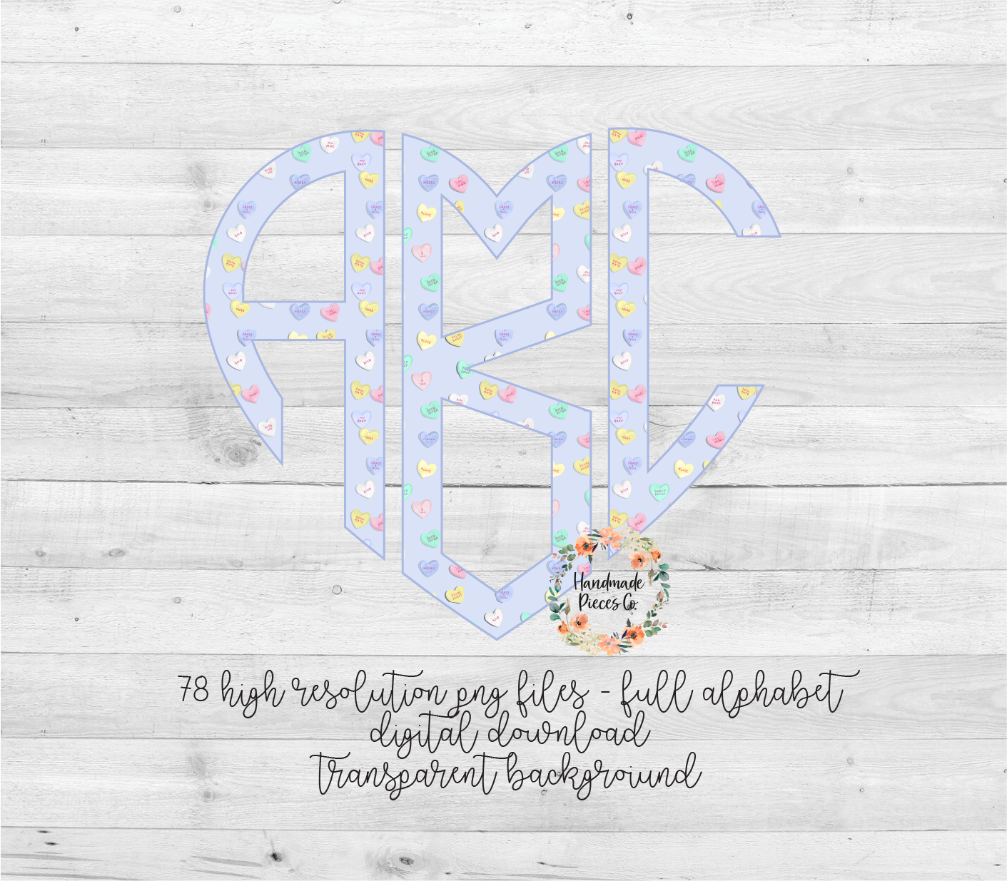 Conversation Hearts Monogram, Blue - Multiple Styles - Digital Download