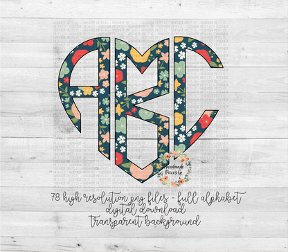 Floral Monogram, Floral 6 - Multiple Styles - Digital Download