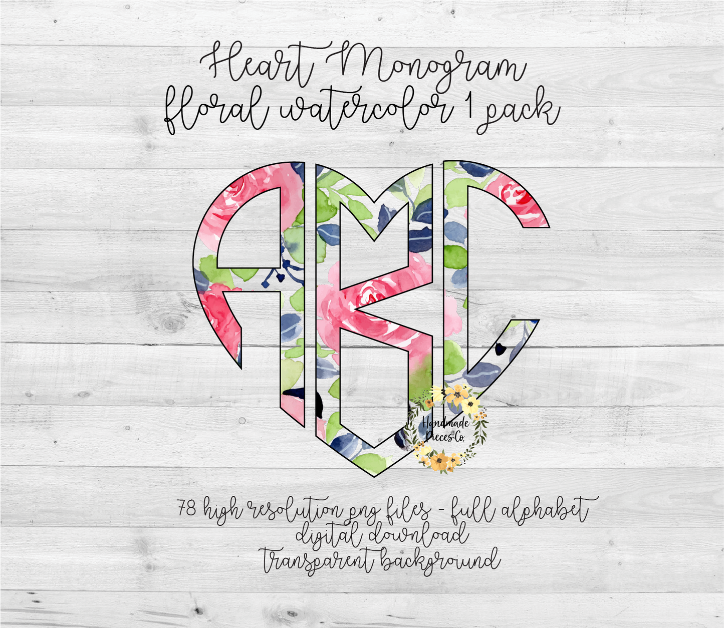 Floral Watercolor 1 Monogram - Multiple Styles - Digital Download