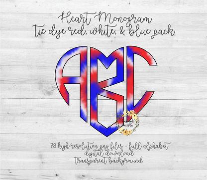 Tie Dye - Red, White, and Blue Monogram - Multiple Styles - Digital Download