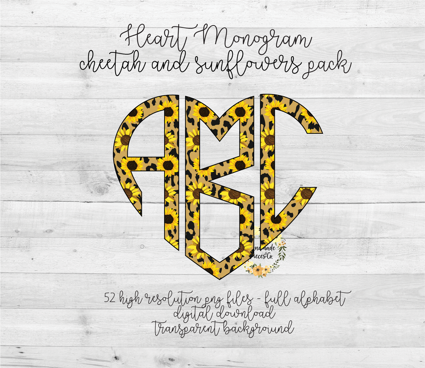 Cheetah and Sunflowers Monogram - Multiple Styles - Digital Download