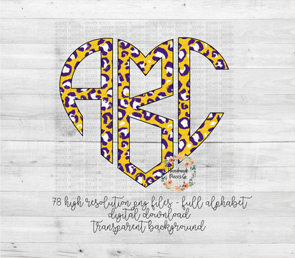 Leopard Monogram, Yellow and Purple - Multiple Styles - Digital Download