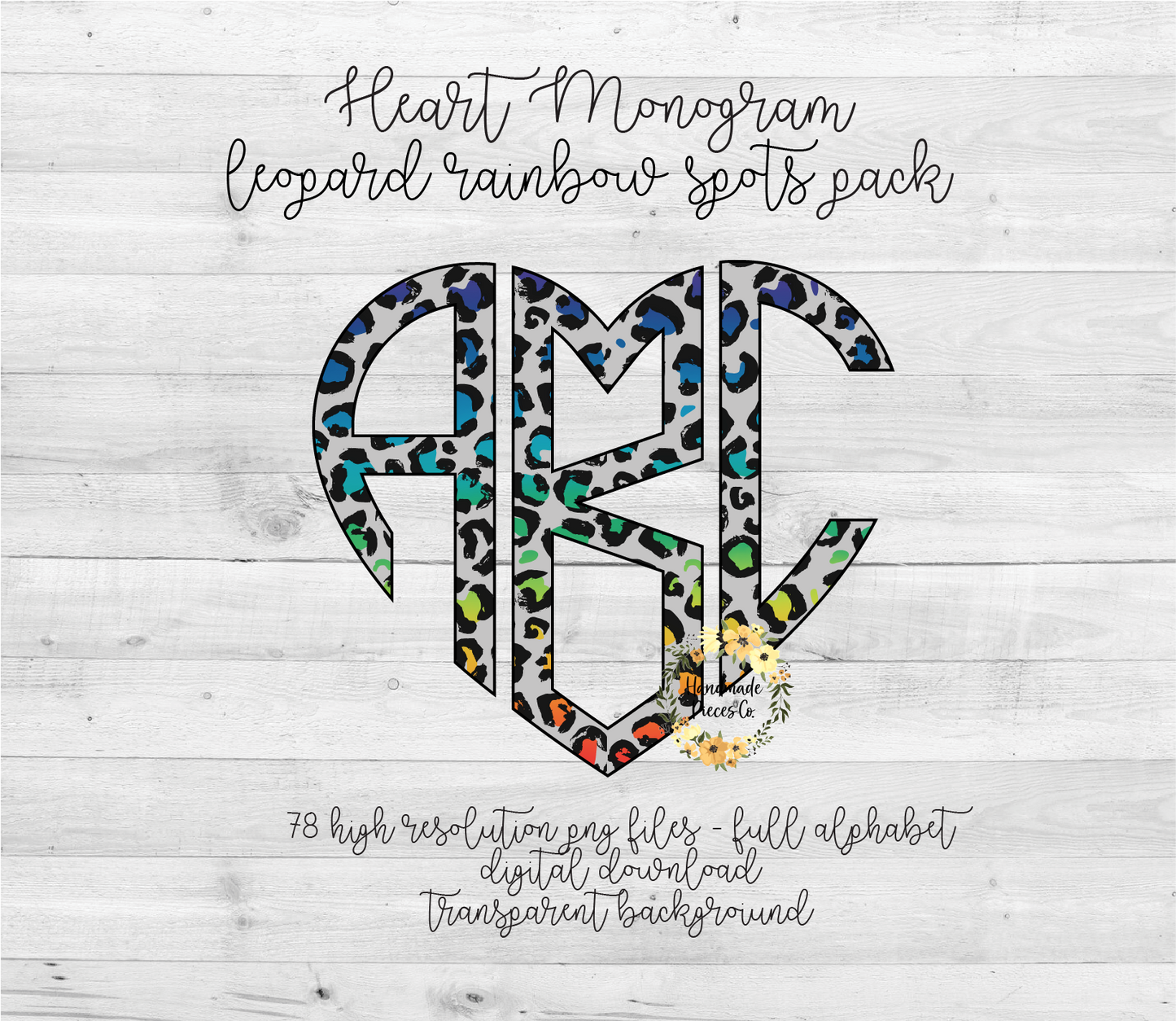 Leopard, Rainbow Spots Monogram - Multiple Styles - Digital Download