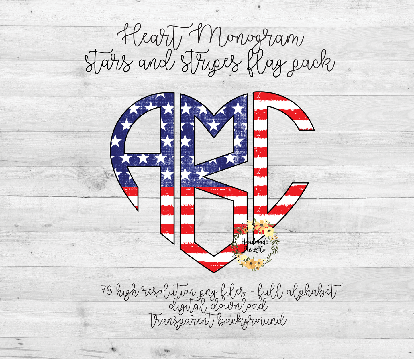 Stars and Stripes, Distressed Flag Monogram - Multiple Styles - Digital Download