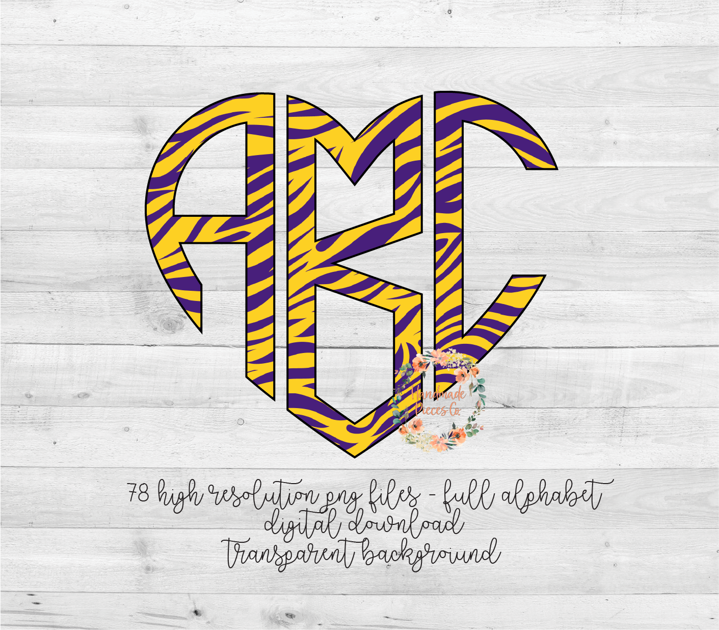 Tiger Monogram, Purple and Yellow - Multiple Styles - Digital Download