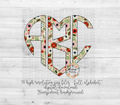 Merry and Bright Floral Monogram, Light Floral - Multiple Styles - Digital Download