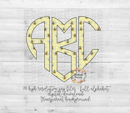 Bee and Honey Monogram - Multiple Styles - Digital Download