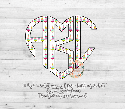 Christmas Trees, Colorful Monogram - Multiple Styles - Digital Download