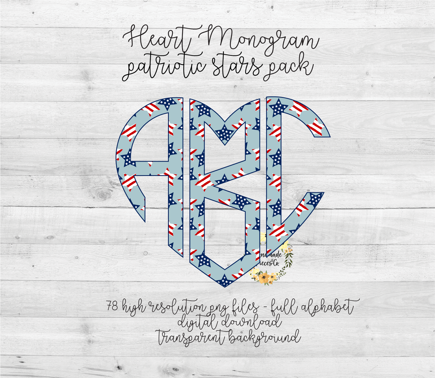 Patriotic Stars Monogram - Multiple Styles - Digital Download