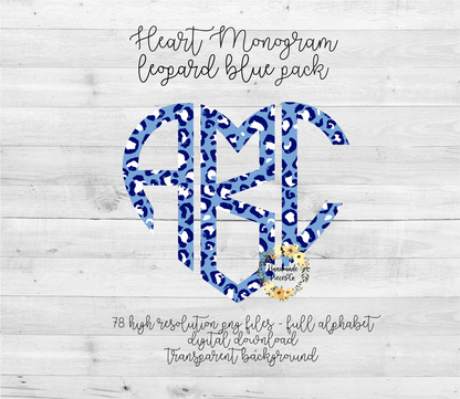 Leopard, Blue Tinted Monogram - Multiple Styles - Digital Download