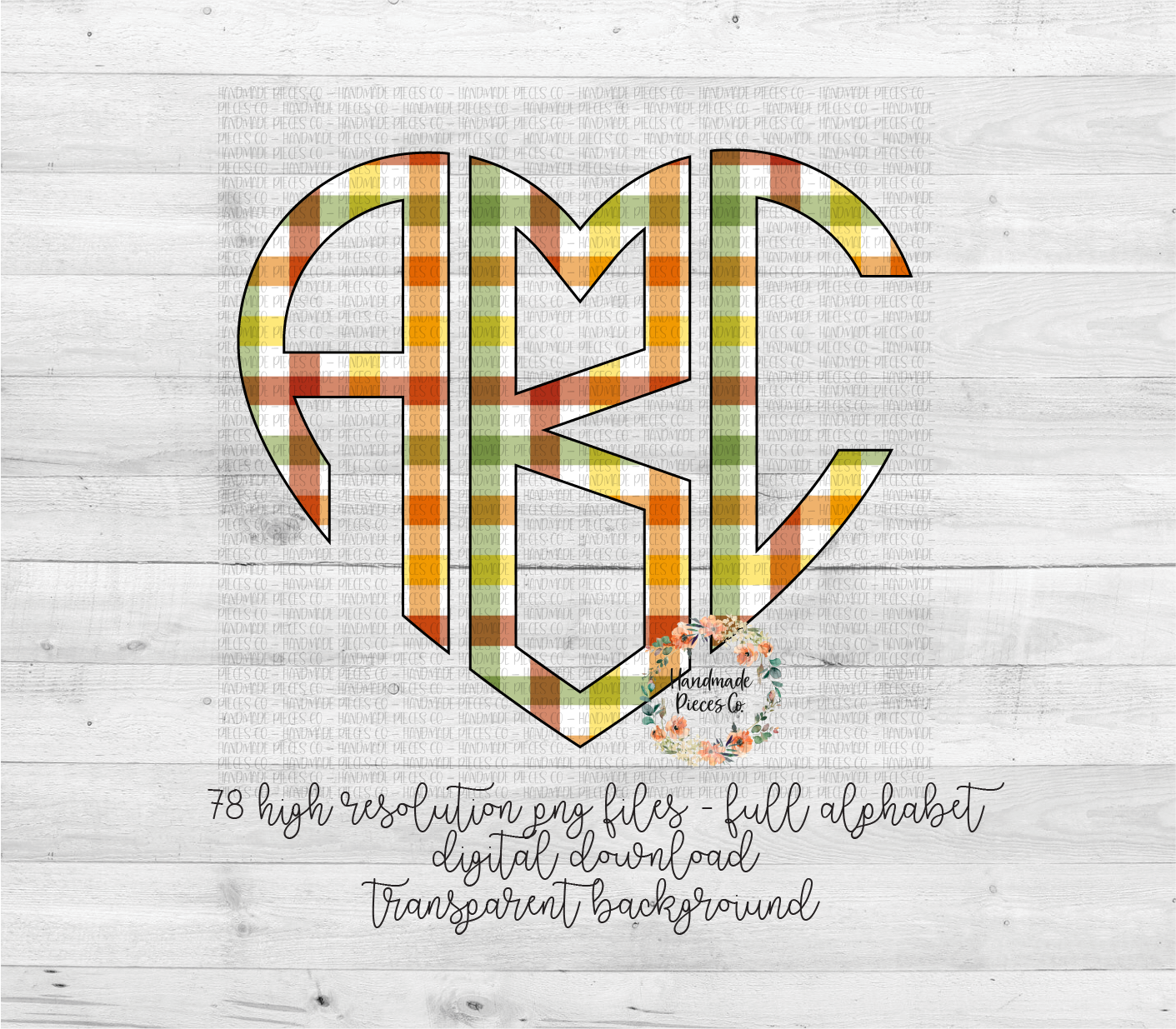 Autumn Plaid Monogram, Bright - Multiple Styles - Digital Download