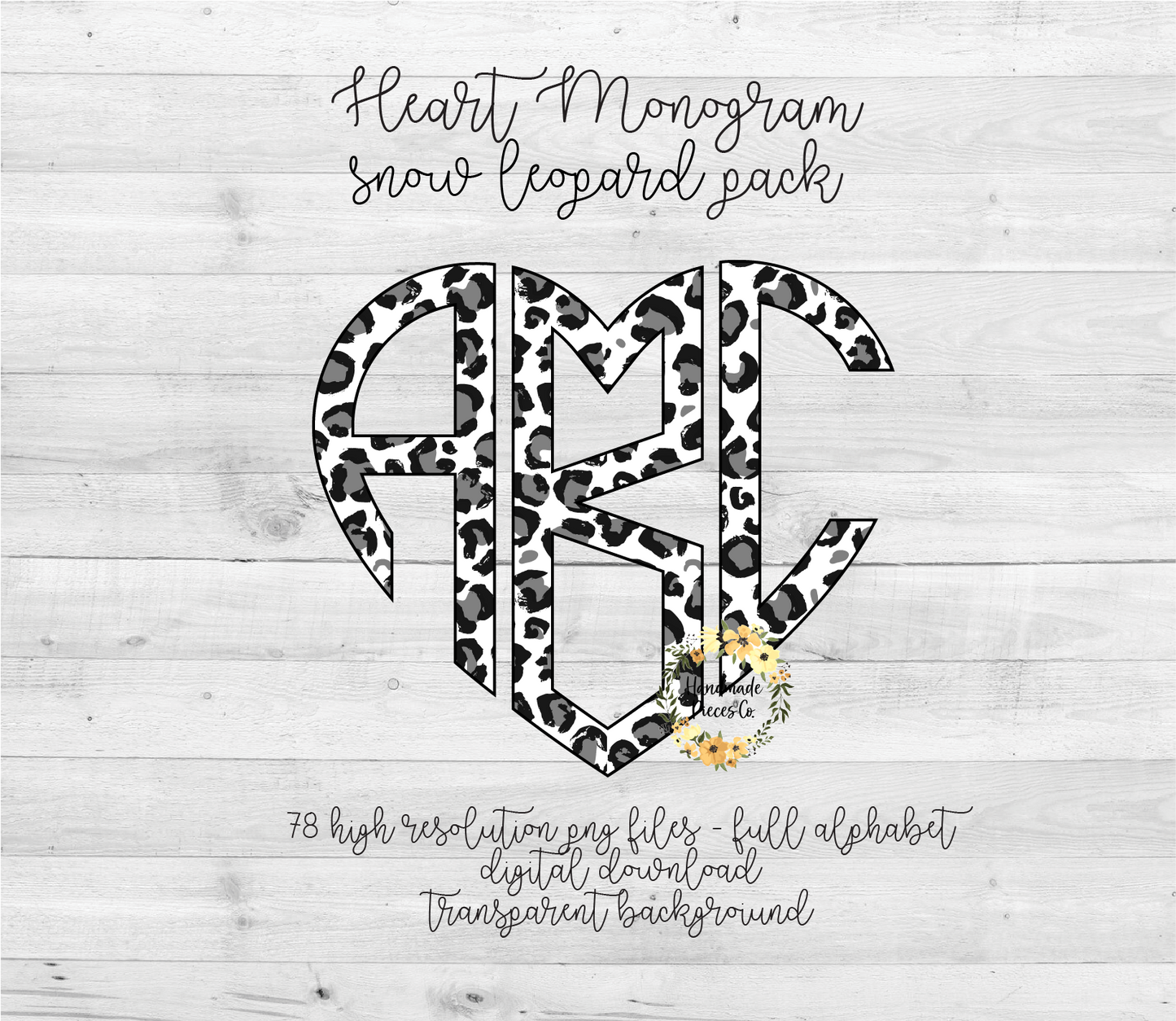 Leopard, Snow Monogram - Multiple Styles - Digital Download