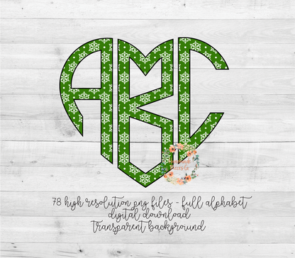 Christmas Snowflakes Monogram, Green - Multiple Styles - Digital Download