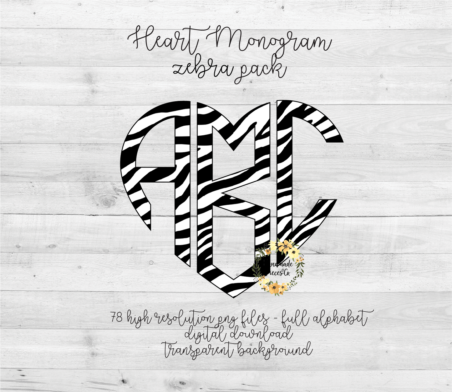 Zebra, Black Monogram - Multiple Styles - Digital Download