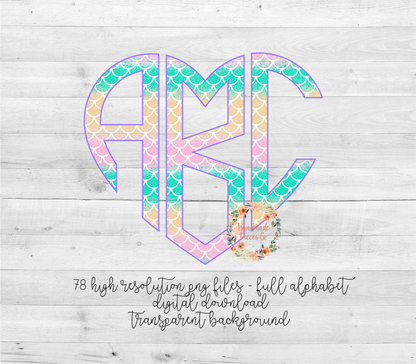 Mermaid Pastel Monogram - Multiple Styles - Digital Download