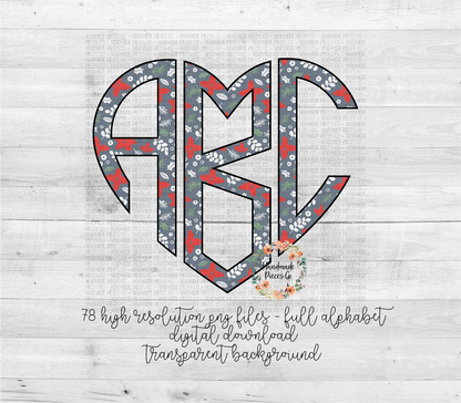 Christmas Monogram, Floral - Multiple Styles - Digital Download