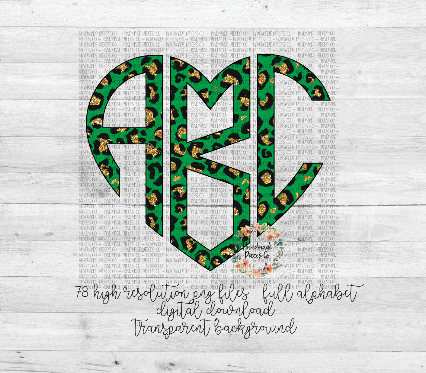 Leopard, Green Gold Glitter Monogram - Multiple Styles - Digital Download