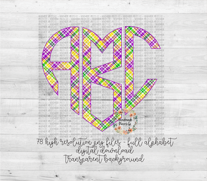 Mardi Gras Plaid Monogram - Multiple Styles - Digital Download