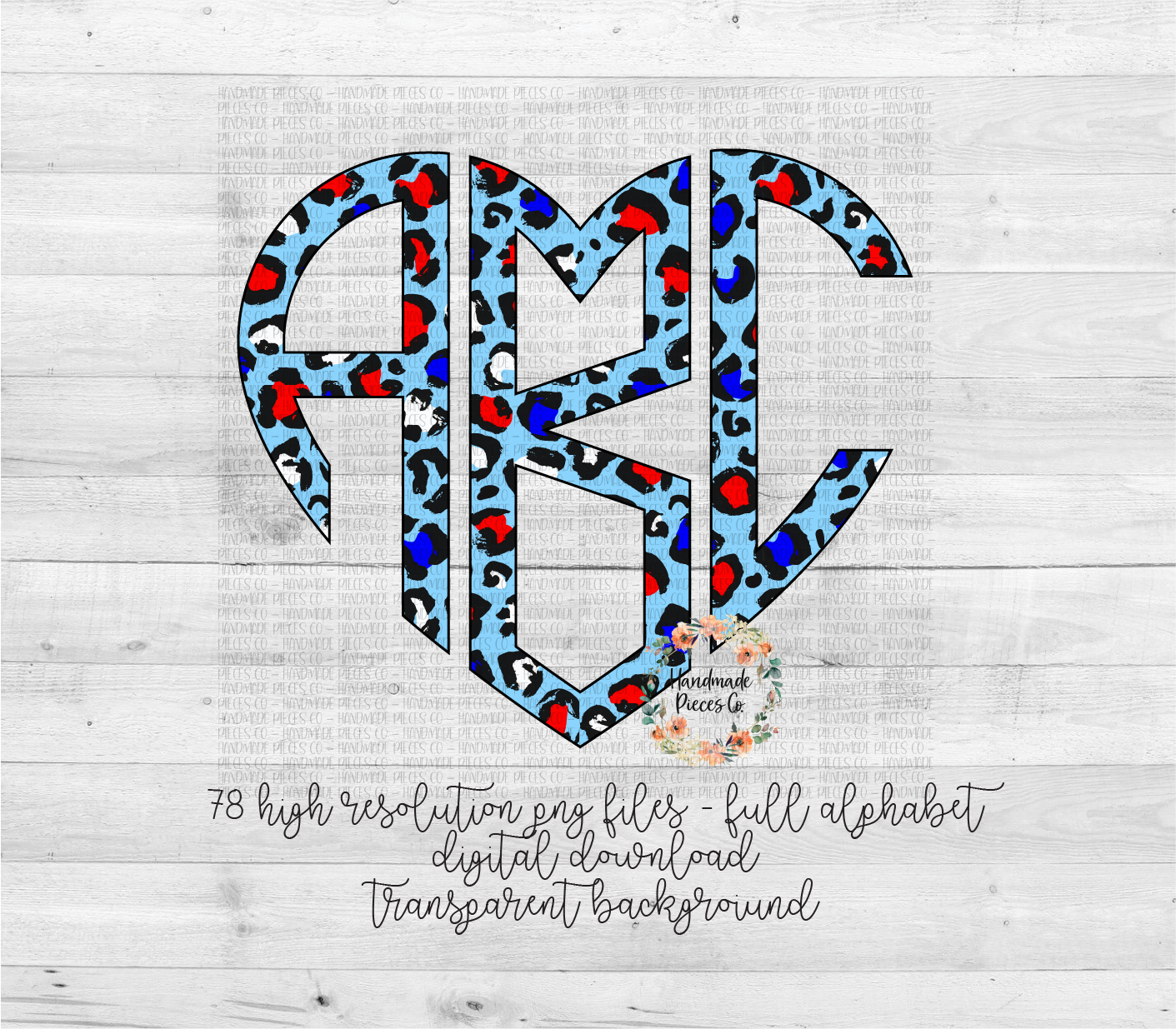 Leopard Monogram, Patriotic Version 3 - Multiple Styles - Digital Download