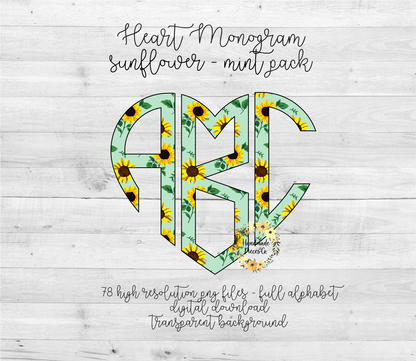 Sunflower, Mint Monogram - Multiple Styles - Digital Download