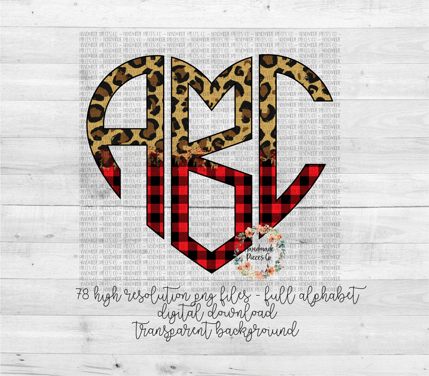 Leopard and Red Buffalo Plaid Split Monogram 1 - Multiple Styles - Digital Download